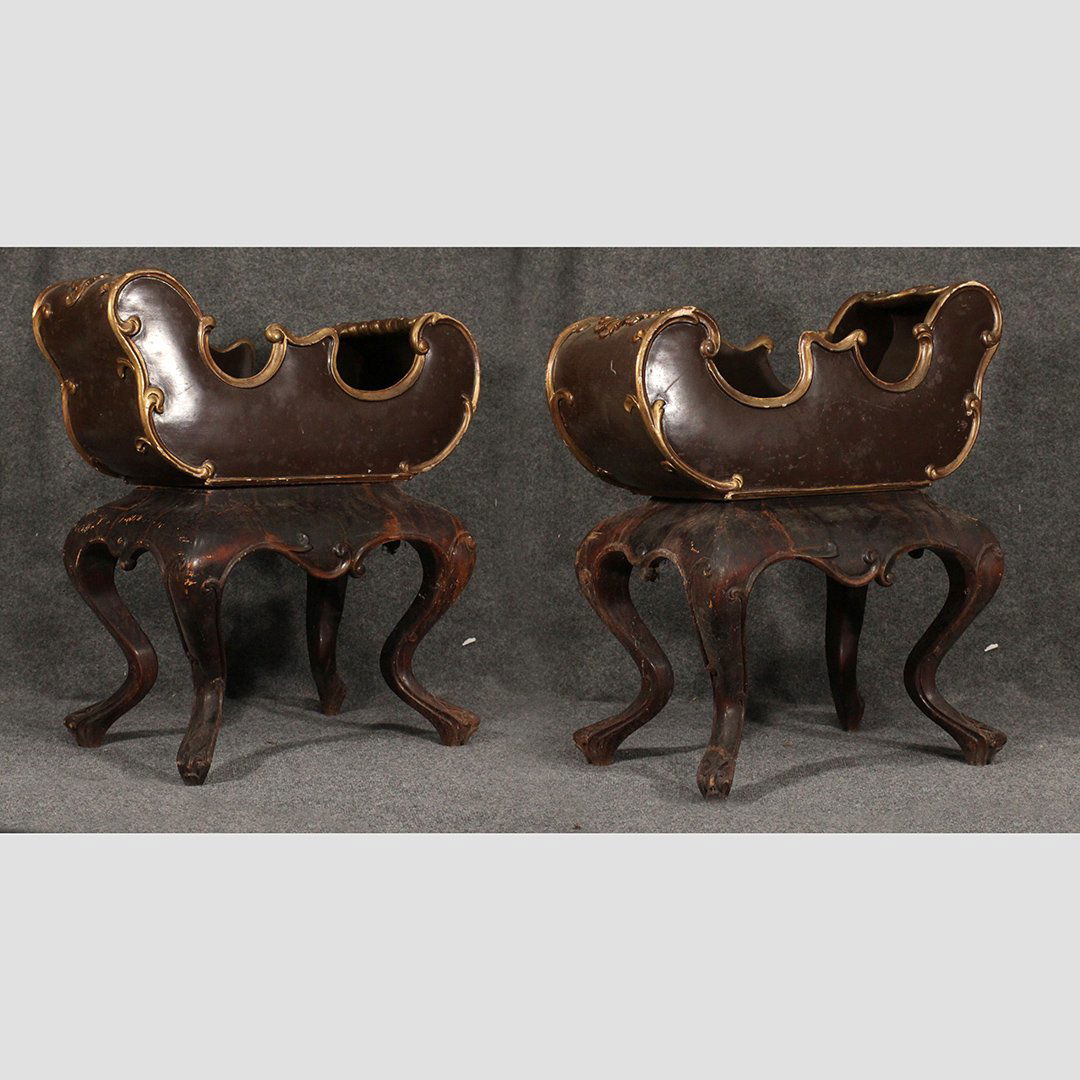 Two [2] French Wood Planters on Stands Gold Trim Carved (1 of 13)