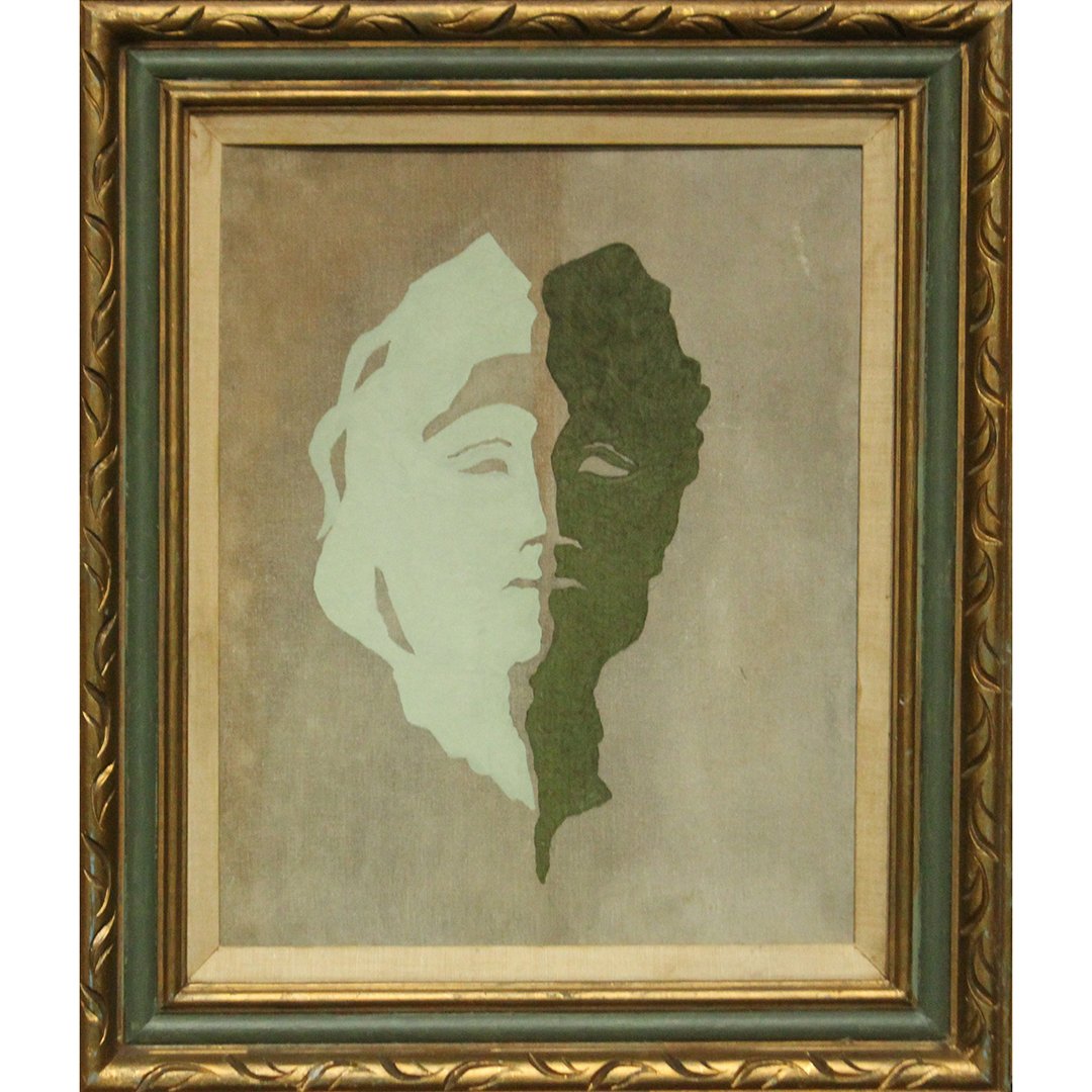 Mid-Century Modern Portrait Man 2-Tone Oil Painting (1 of 3)