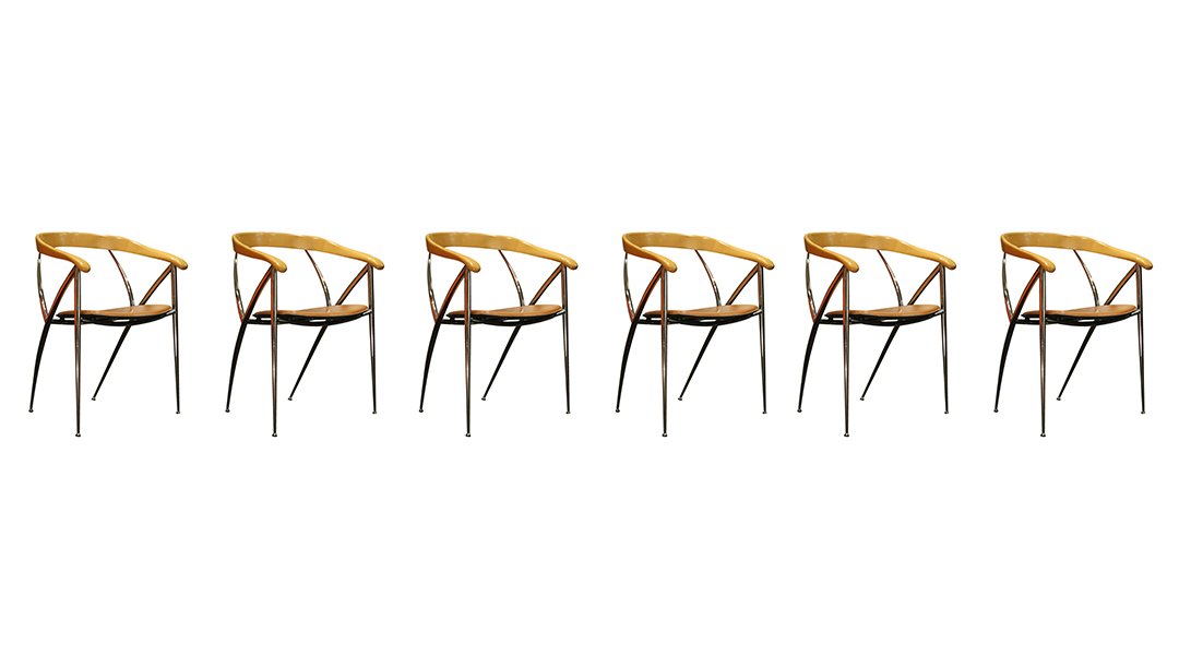 Six [6] Italian Modern Design Arm Chairs Leather Seats (1 of 4)