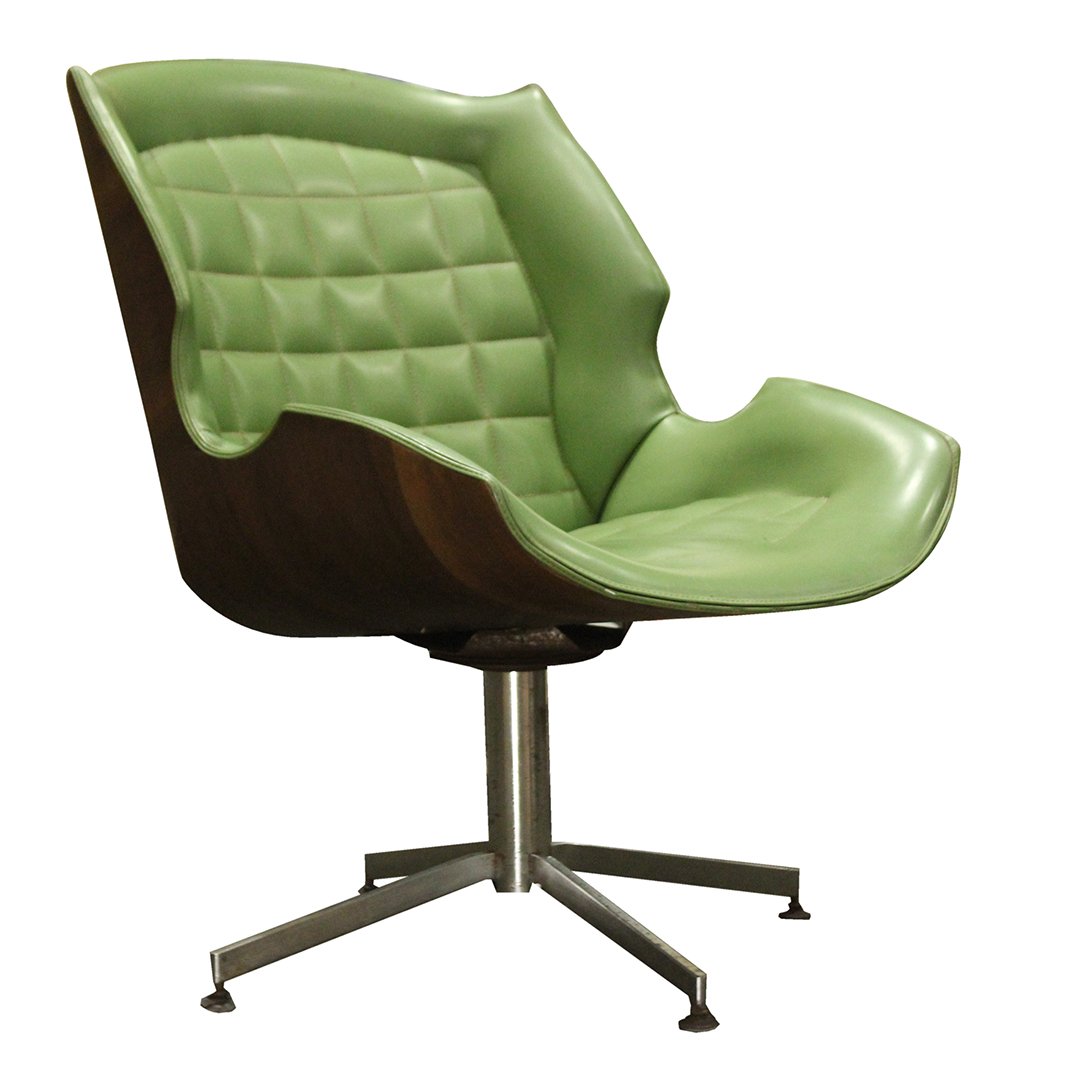 Rare Plycraft George Mulhauser Arm Less Swivel Chair: Rare Plycraft George Mulhauser Arm Less Swivel Chair, green tufted upholstery. Extremely hard to find model. Size: 32 h , 23 w