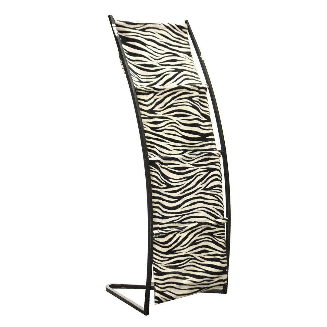 Tall Metal & Zebra Pattern Upholstered Organizer: Tall Metal & Zebra Pattern Upholstered Organizer. Size: 37 h , 15.5 w
