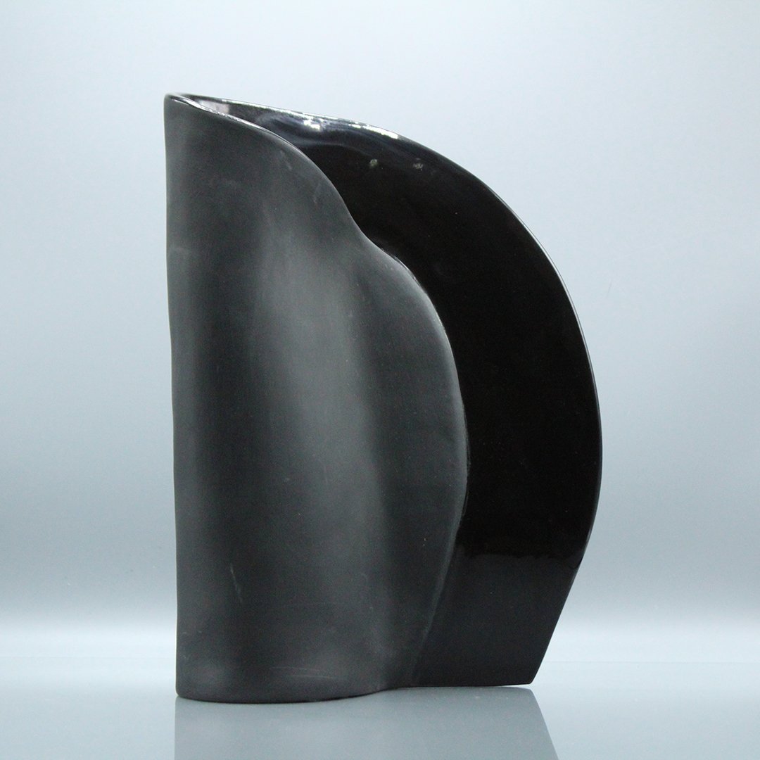 Modern Design Black Glaze Studio Pottery Vase Signed (1 of 4)