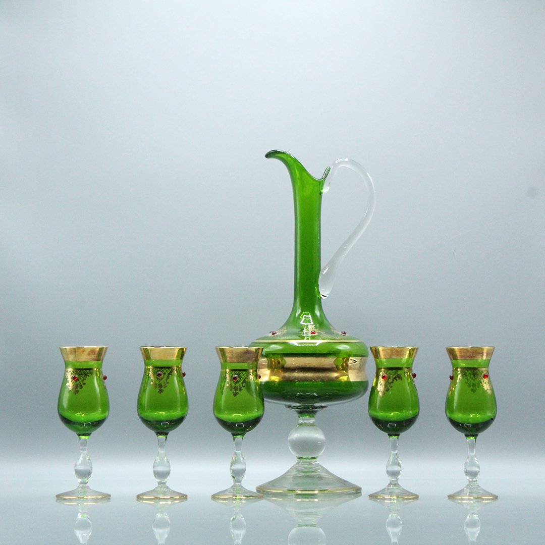 Six [6] Piece Italian Green Glass Decanter & Stemware (1 of 5)