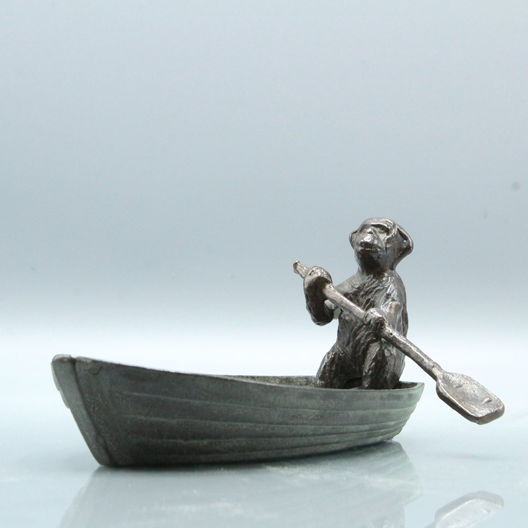 Bronze Monkey in a Row Boat Whimsical Sculpture (1 of 4)
