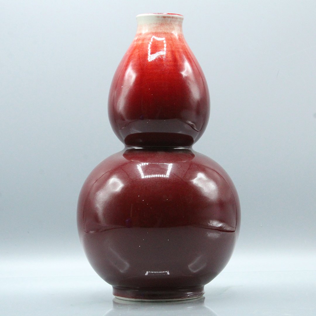 Gourd Shaped Ox Blood Glazed Porcelain Vase: Gourd Shaped Ox Blood Glazed Porcelain Vase. Size: 12 h