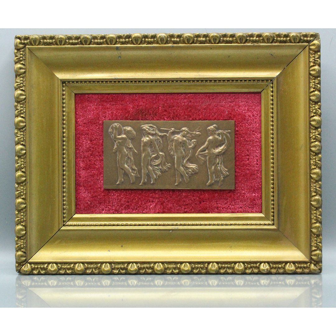 19th C Framed Bronze Plaque "Four Graces" Wide Frame (1 of 3)