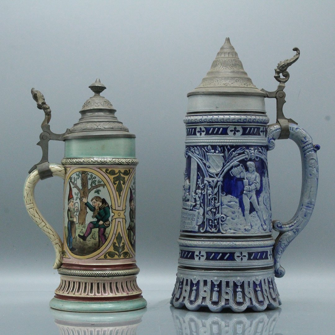 Two [2] German Stoneware Steins with Pewter Tops (1 of 10)