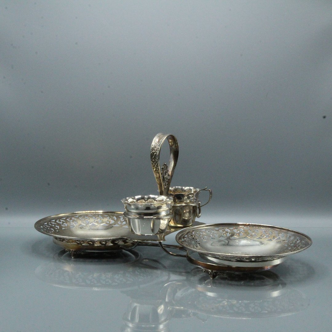 Hallmarked Silver Double Serving Tray Condiment Set (1 of 9)