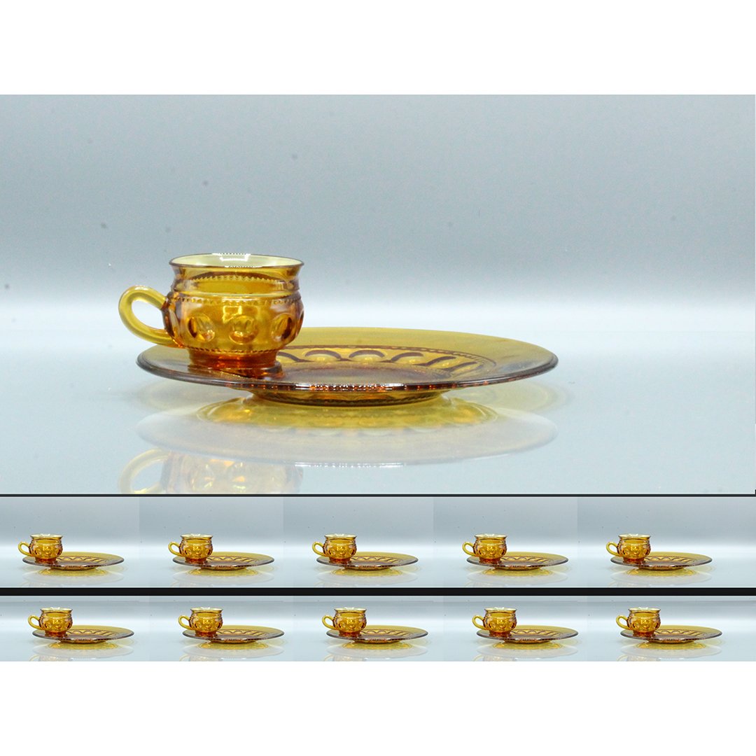 Set of 10 Amber Elegant Glass Luncheon Cup & Plates (1 of 6)