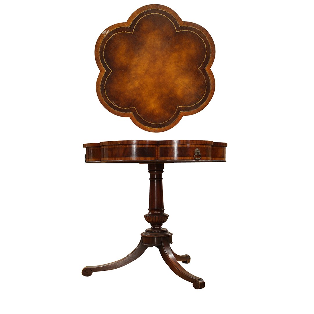 Mahogany Clover Top End Table - Very Clean, Leather Top (1 of 5)