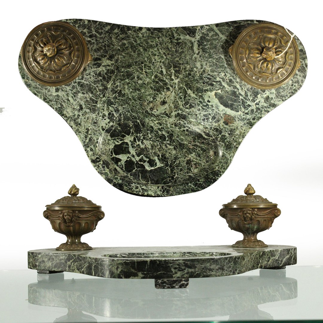 French Empire Double Inkwell, Marble and Bronze (1 of 8)