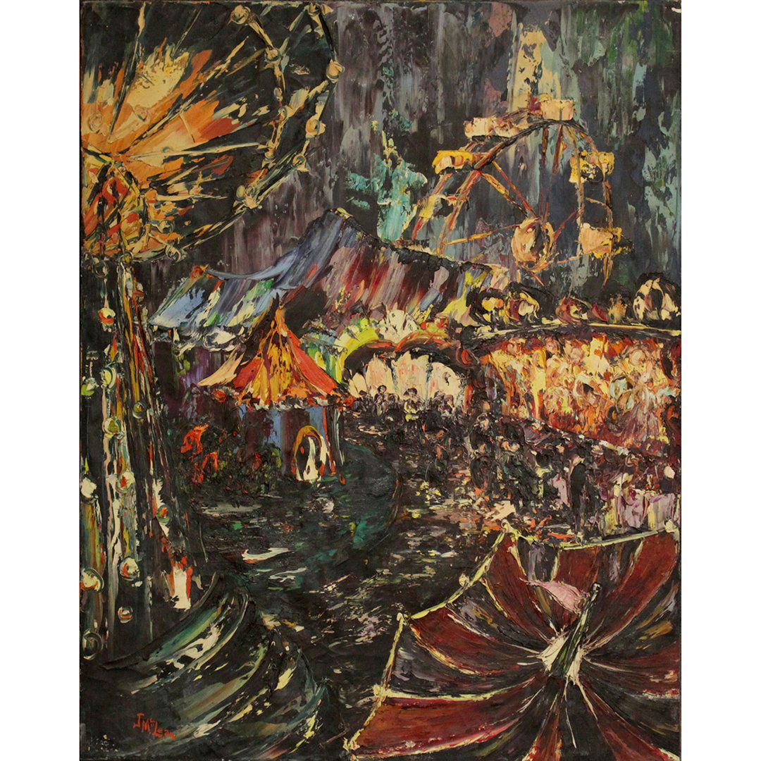 J. McLean, Oil/c Impressionist Circus with Ferris Wheel (1 of 6)