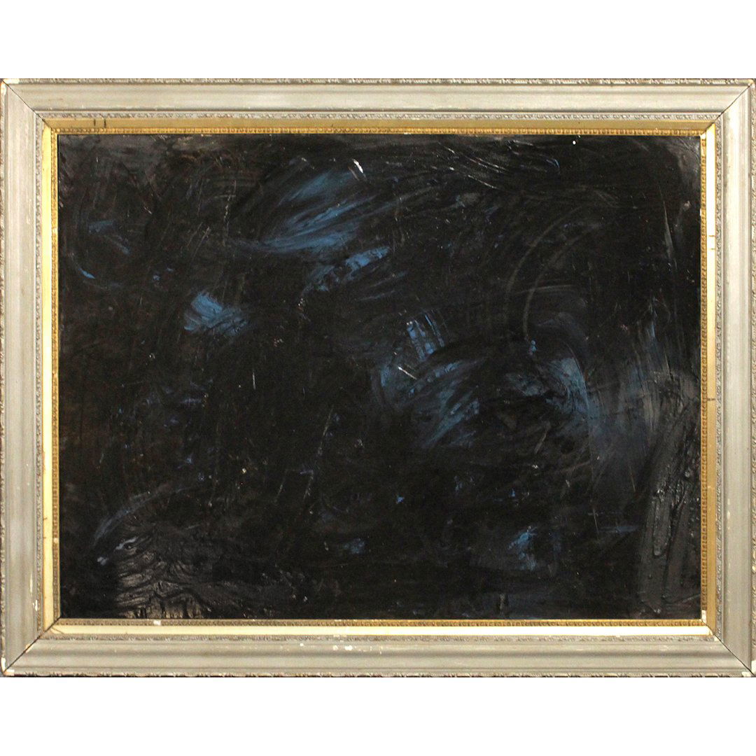 Mid-Century Modern Dark Abstract Blue & Black Oil/b (1 of 4)