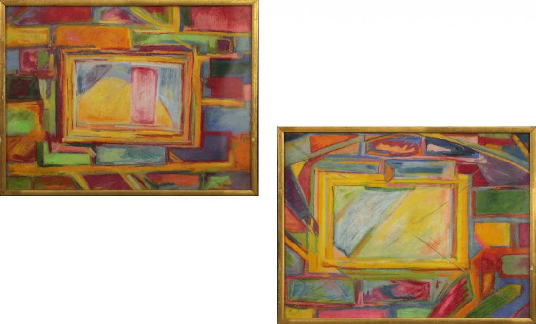 Two [2] Colorful Mid-Century Modern Abstract Watercolor (1 of 4)