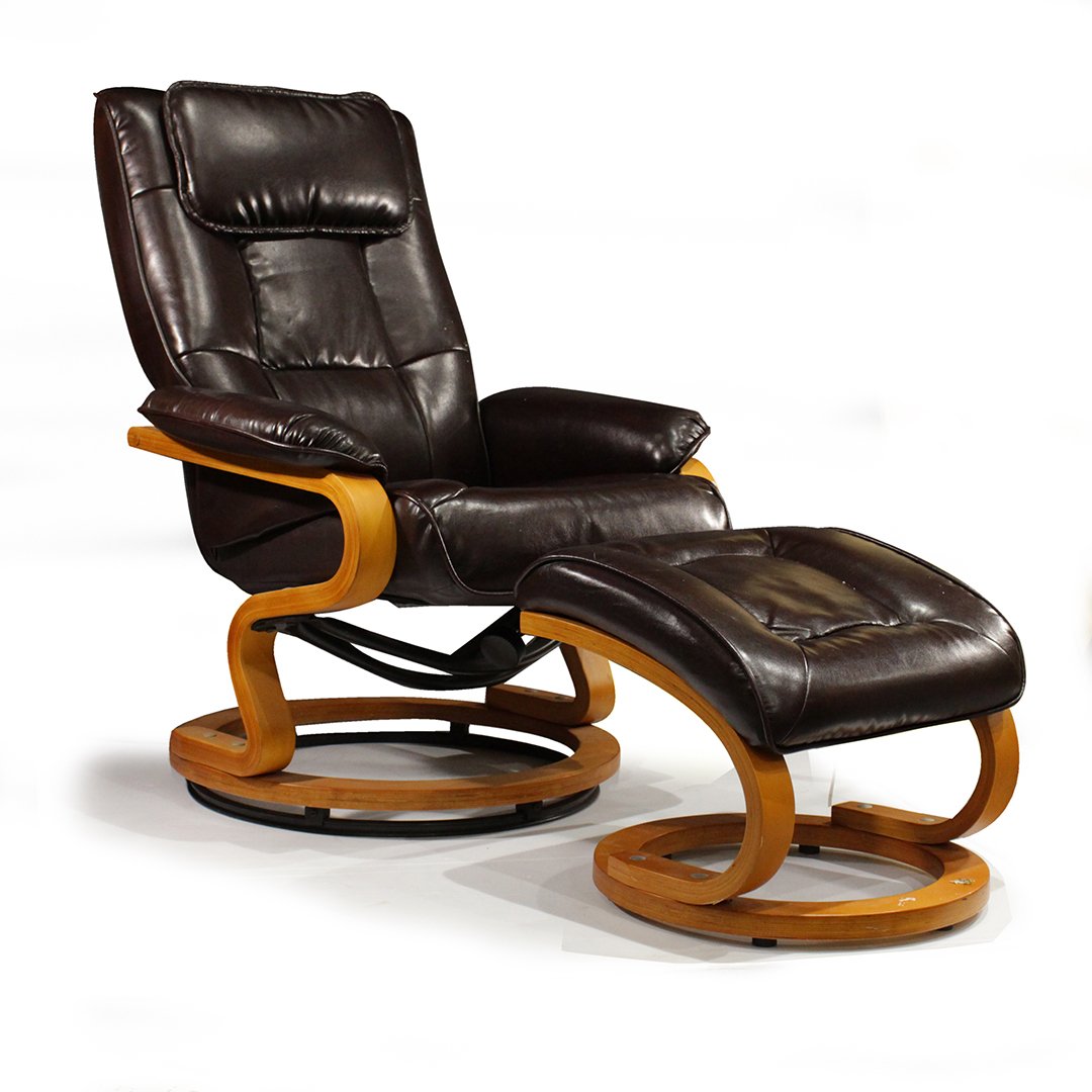 Ekornes Style Brown Leather Recliner & Ottoman - Clean (1 of 7)