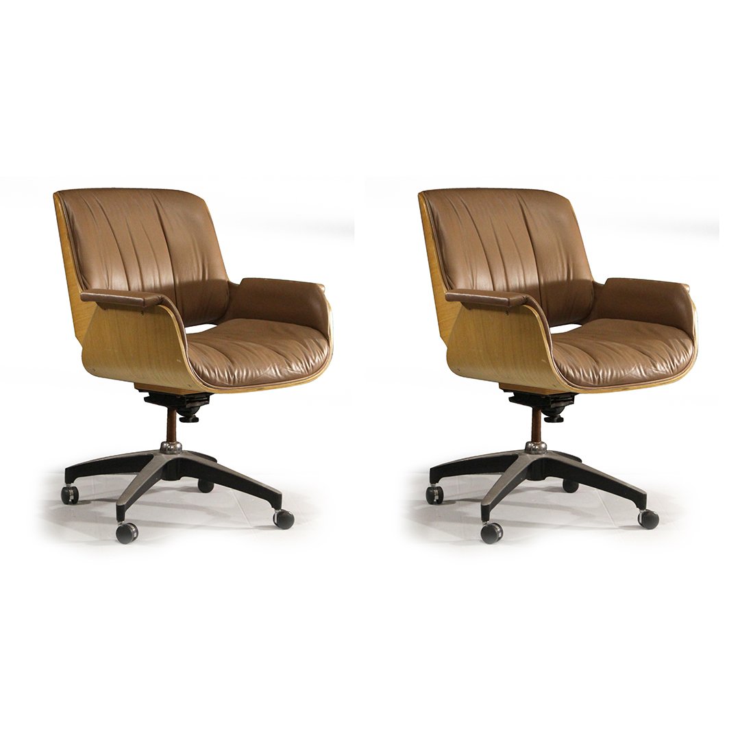 Two [2] Mid-Century Bent Ply Swivel Office Chairs (1 of 8)