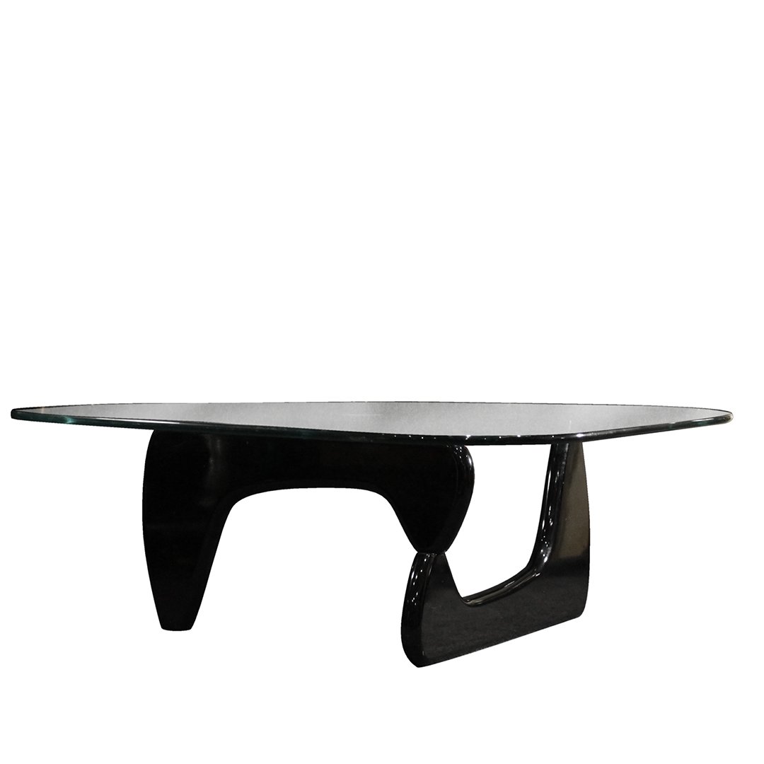 NOGUCHI Coffee Table Aomeba Glass Top Ebony Base: NOGUCHI Coffee Table Triangular Aomeba Glass Top Ebony Base. Clean. Size: 16 h , 36.5 x 52.5 glass