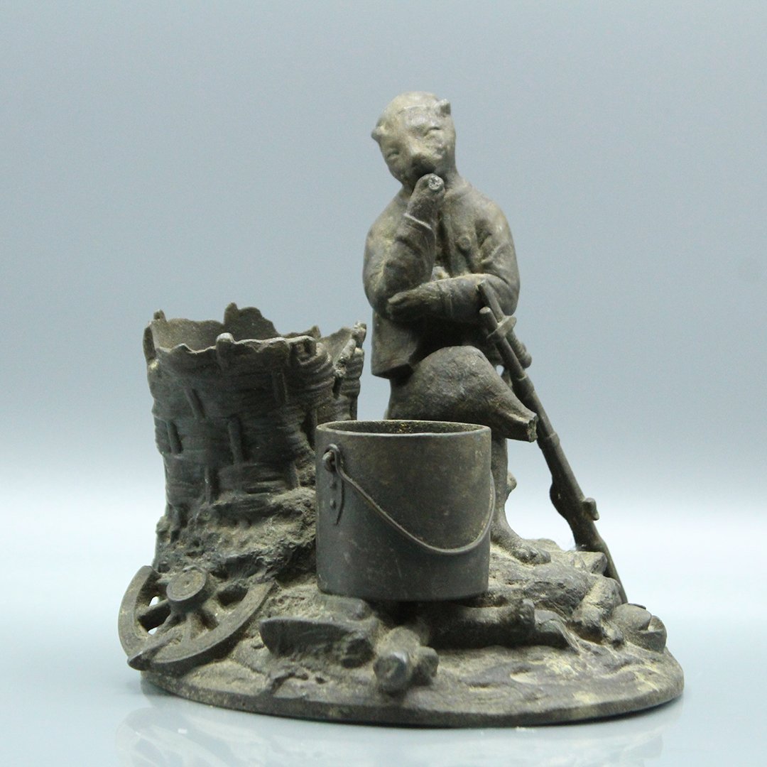 Unique Victorian Cast Metal Mouse Soldier Match Holder (1 of 7)