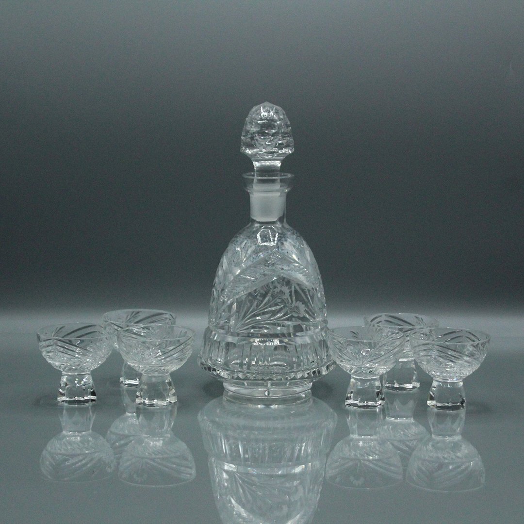 Seven [7] Pc. Elegant Cut Glass Decanter with 6 Cordial (1 of 6)