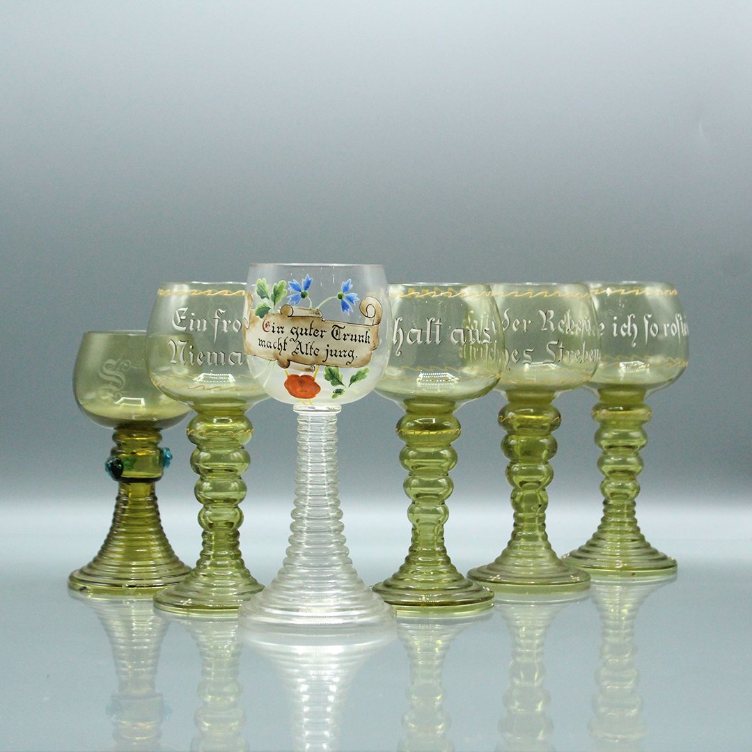 Six [6] Assorted German Glass Chalices, Enameled (1 of 6)