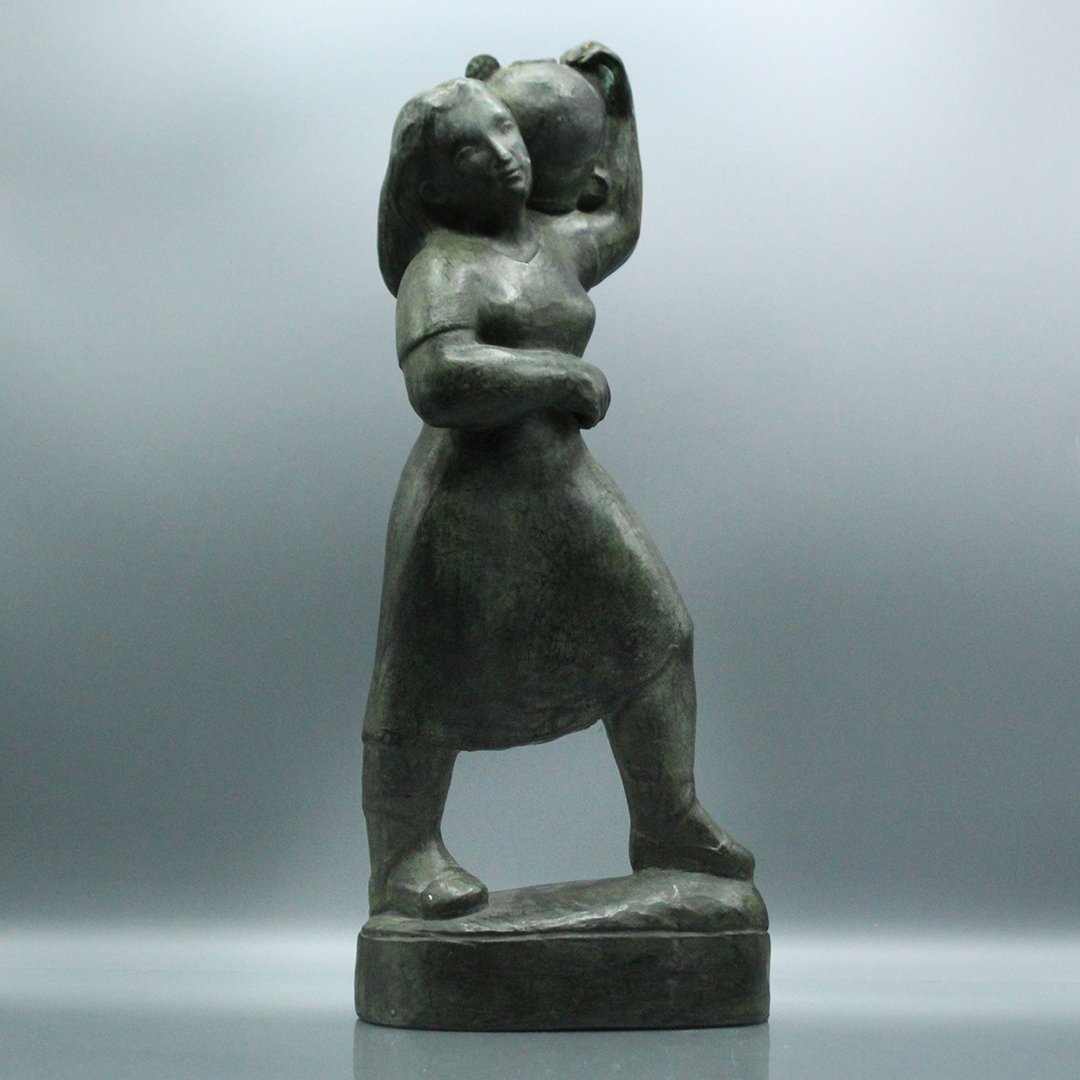 Art Pottery Figure Woman Carrying Vessel, Signed, Spain (1 of 5)