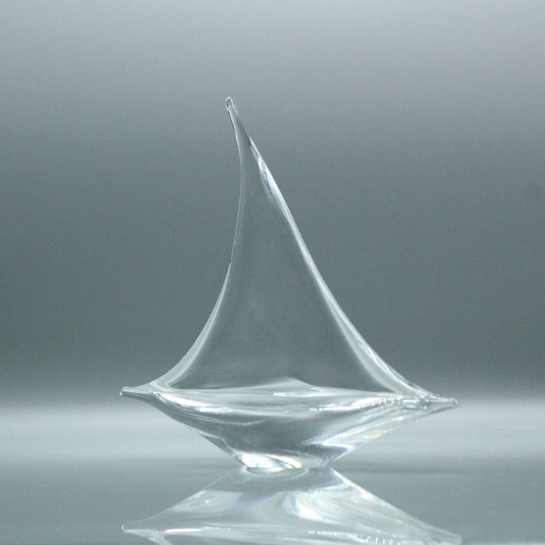 Mid-Century Swedish Crystal Glass Sail Boat: Mid-Century Swedish Crystal Glass Sail Boat. Size: 8.5 h , 8.5 w