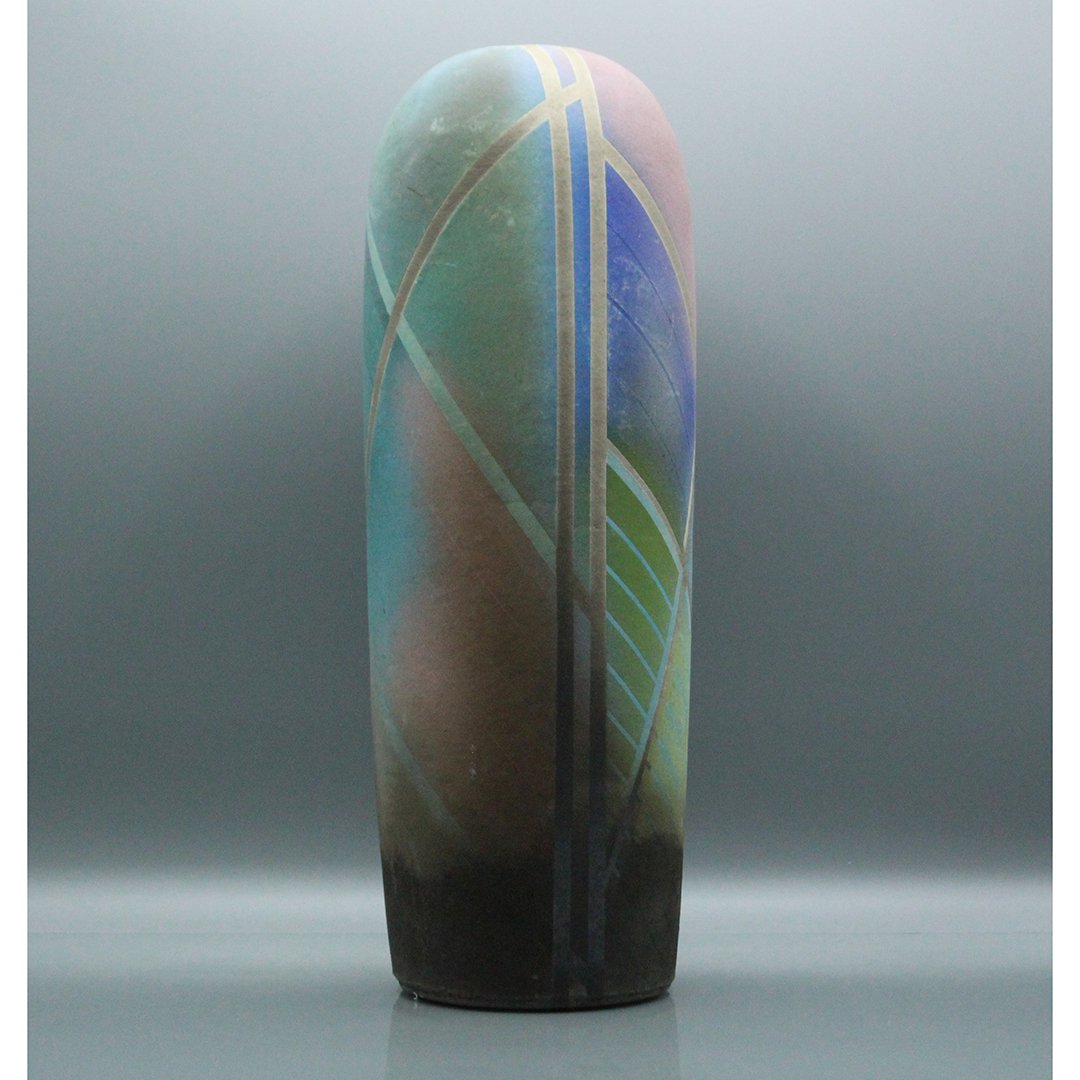 Ralph Rankin RAKU Modernism Art Pottery Vase: Ralph Rankin RAKU Modernism Art Pottery Vase. Signed on base: Rankin. Size: 13.5 h
