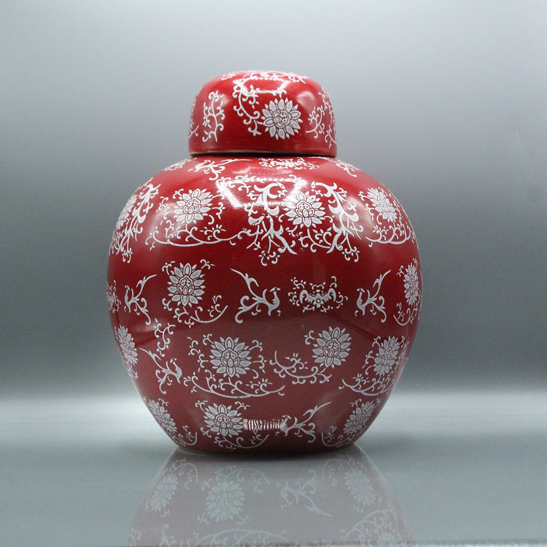 Unique French Faience Red & White Ginger Jar PMco Paris (1 of 5)