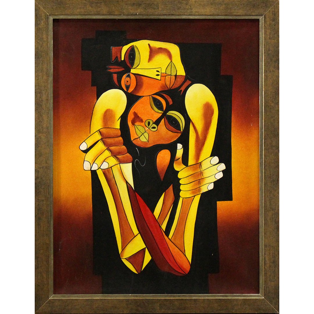 20th C Oil/c Cubistic Abstract Two Heads and Torso (1 of 3)