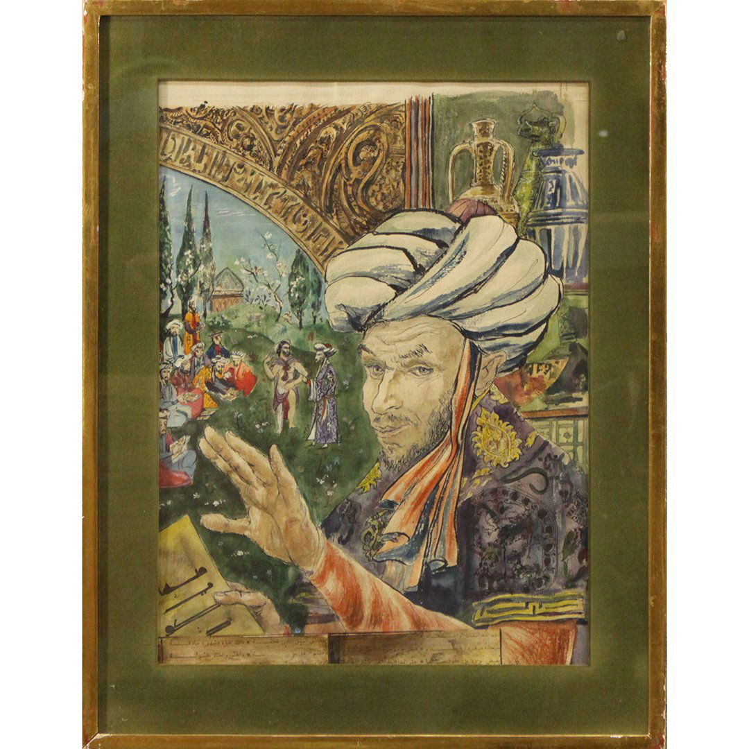 Unique Islamic Turkish Watercolor Man Wearing Turban (1 of 3)