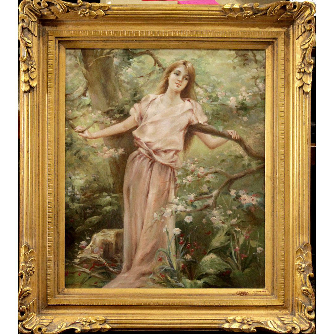 Oil on Canvas Young Girl Standing in Dense Forest (1 of 3)