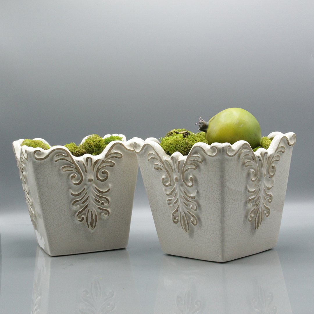 Two [2] Country French White Pottery Planters (1 of 4)