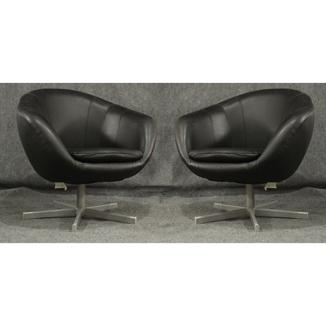 Two Mid-Century Modern Design Black Tub Swivel Chairs (1 of 4)