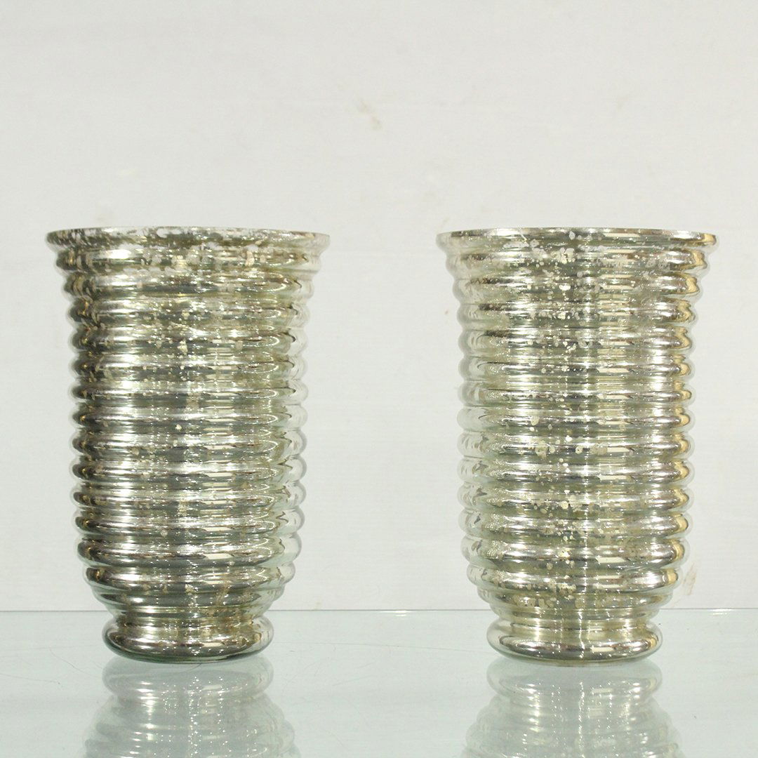 Two [2] Mid-Century Modern Ribbed Mercury Glass Vases (1 of 4)