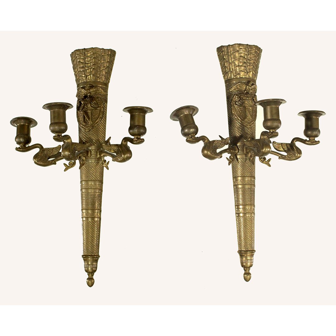 Two [2] 19th C French Empire Bronze Storks Wall Sconces (1 of 7)
