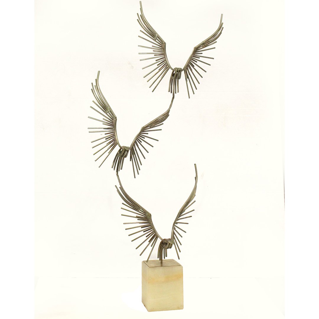 Mid-Century Modern Bronze Multi Flying Cranes Sculpture (1 of 4)