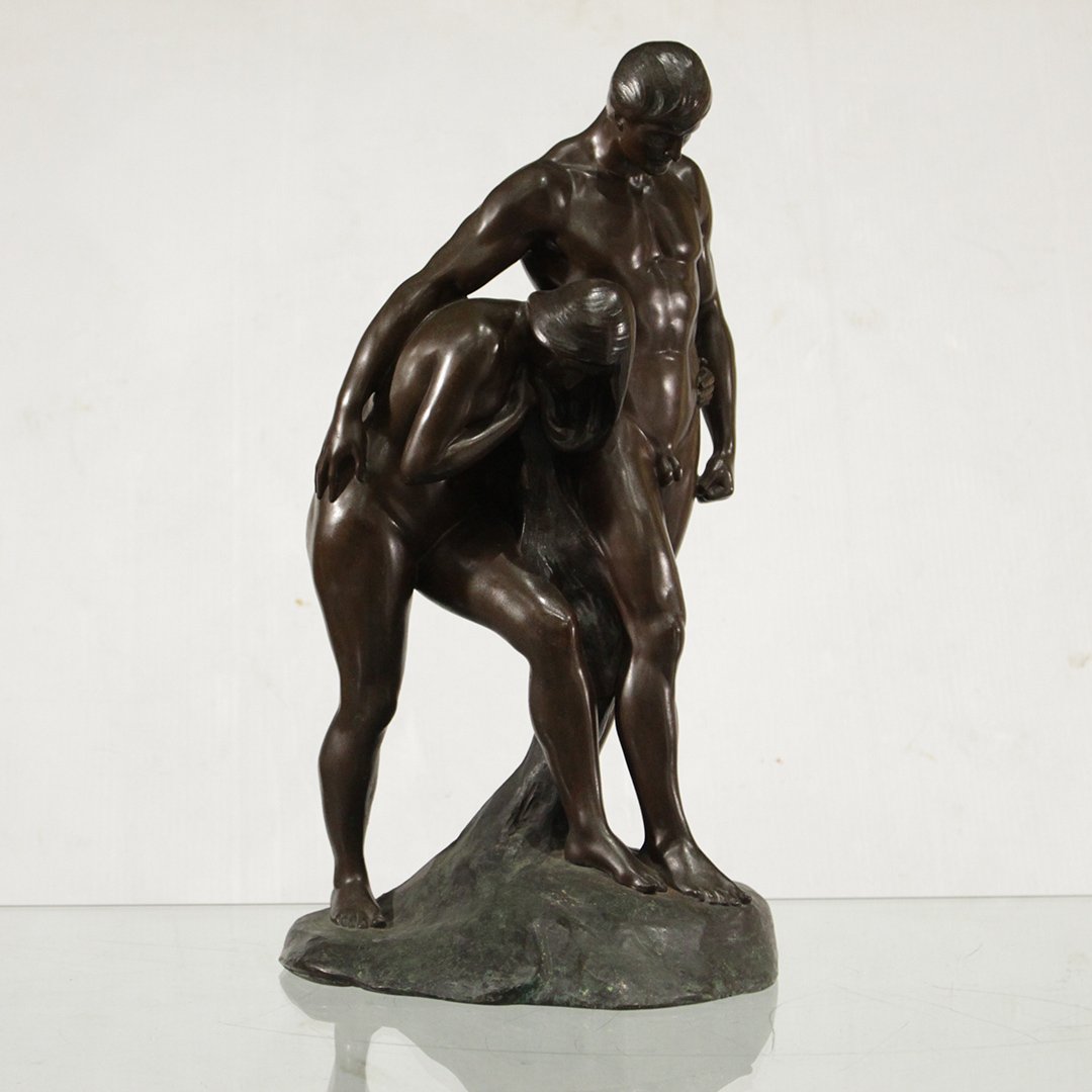 E Schmidt Kestner, Bronze Nude Male and Female Signed: E Schmidt Kestner, Bronze Nude Male and Female Signed. Well Listed Artist. Beautiful casting, signed, original bronze patina. Size: 18 h , 10w ASKart: E Schmidt Kestner (20th Century) E Kestner is kno
