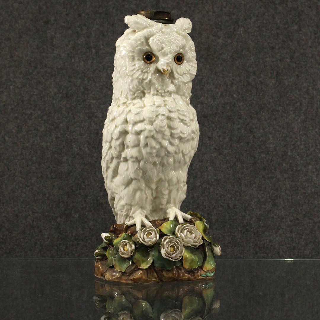 Rare** 19th C. Dresden Porcelain Owl Figure Oil Lamp (1 of 9)