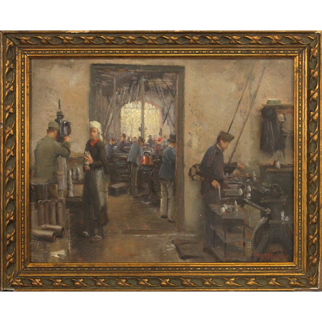 Karl Truppe 1918 Oil/b WWI Interior of Missiles Factory (1 of 4)