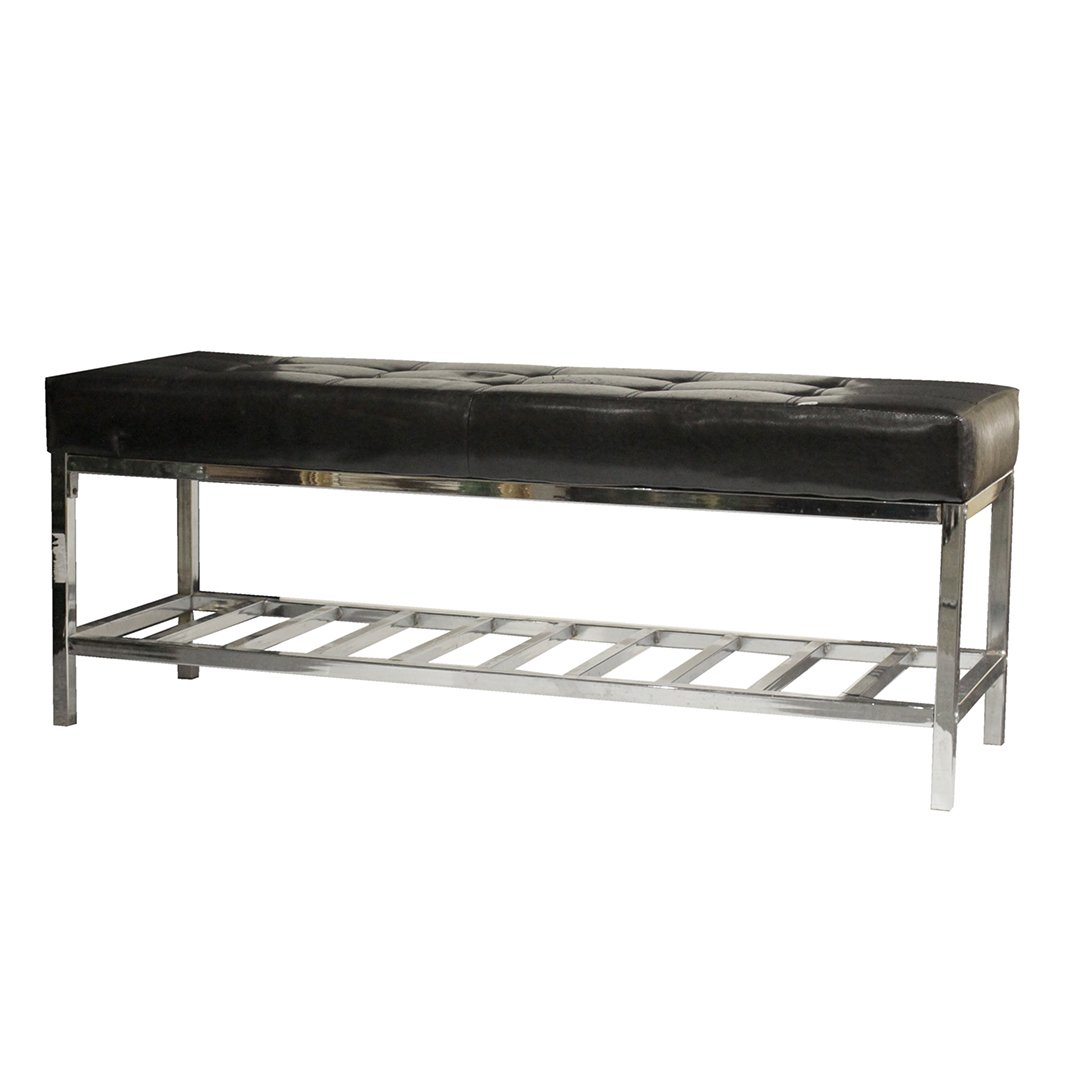 Mid-Century Modern Black & Chrome Foot of The Bed Bench (1 of 5)