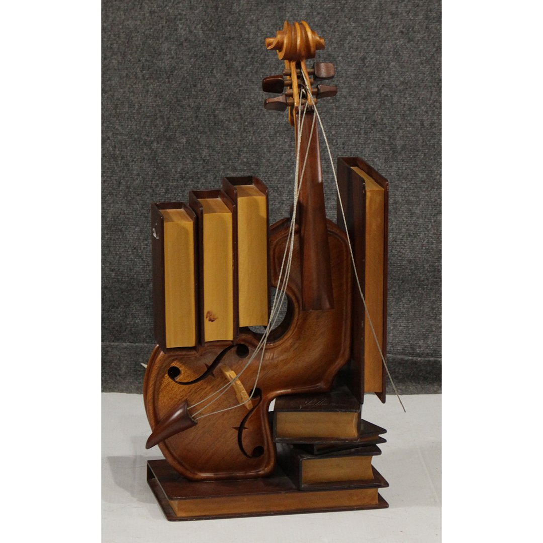 Philippe Guillerm, Violin & Books Wood Sculpture Signed (1 of 6)