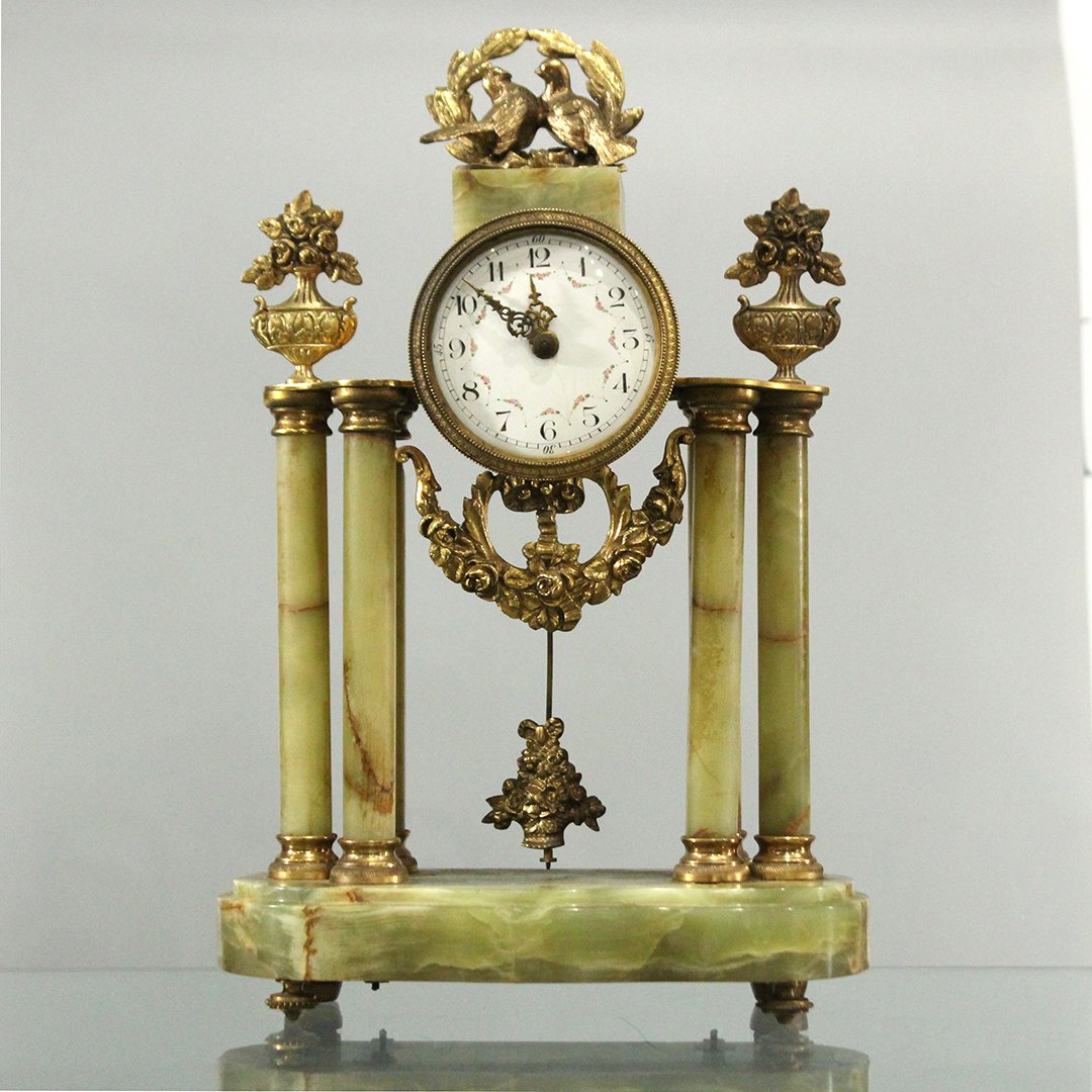19th C French Empire Green Onyx Column Mantle Clock (1 of 8)