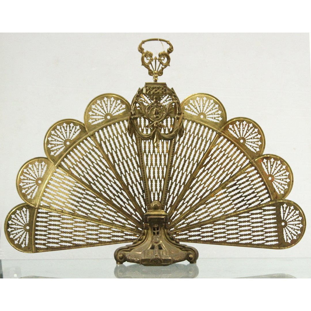 Brass Peacock Fan Out Fireplace Screen Collapses (1 of 8)