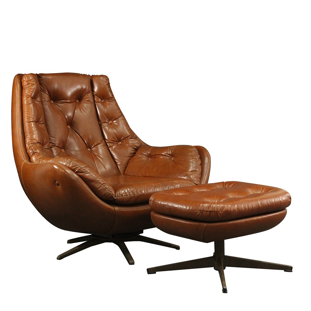 Scandinavian Style Brown Tufted Lounge Chair & Ottoman (1 of 6)
