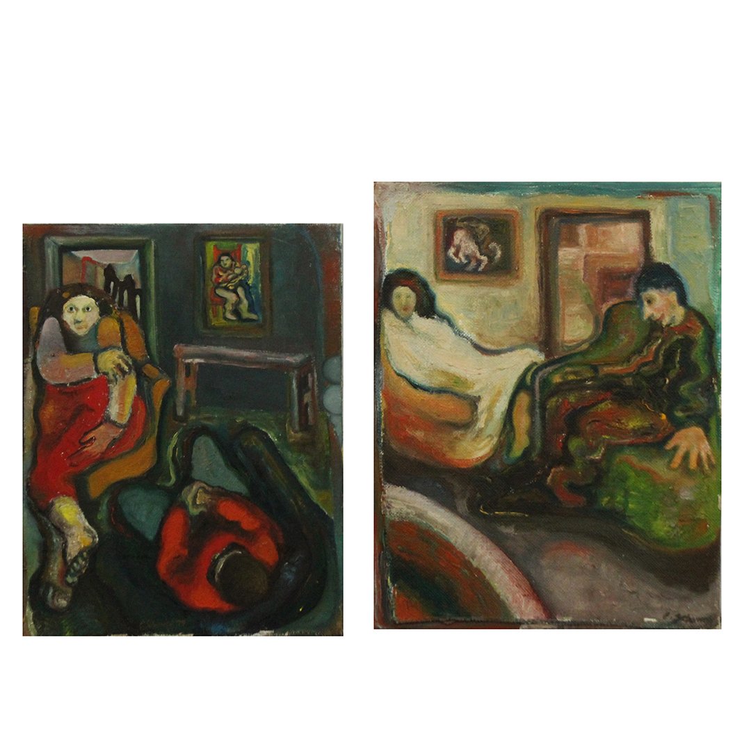 E. Schwartz, [2] Oil/c Interior Scenes With Figures (1 of 6)
