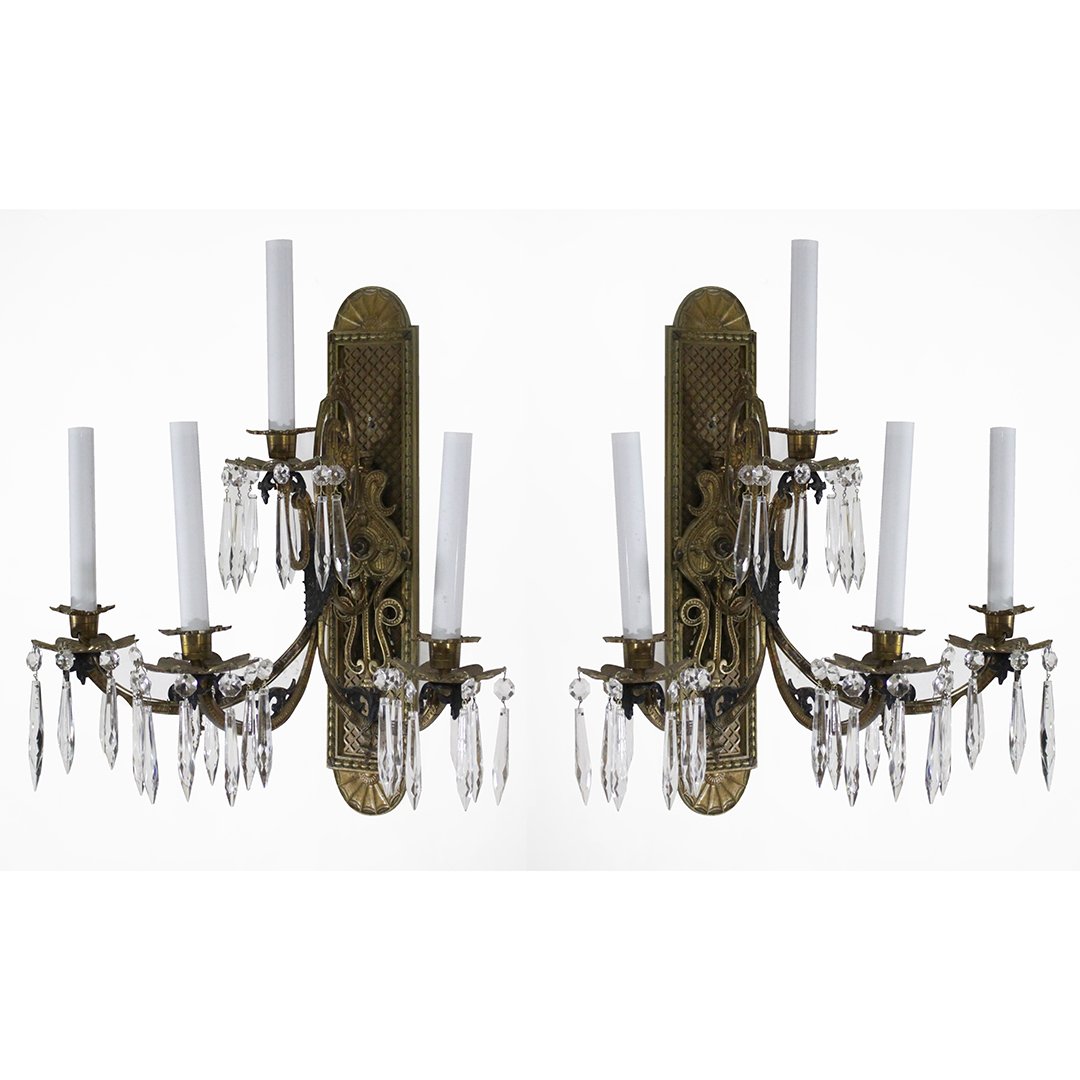 Two [2] Yale Vintage Brass Wall Sconces with Prisms (1 of 10)