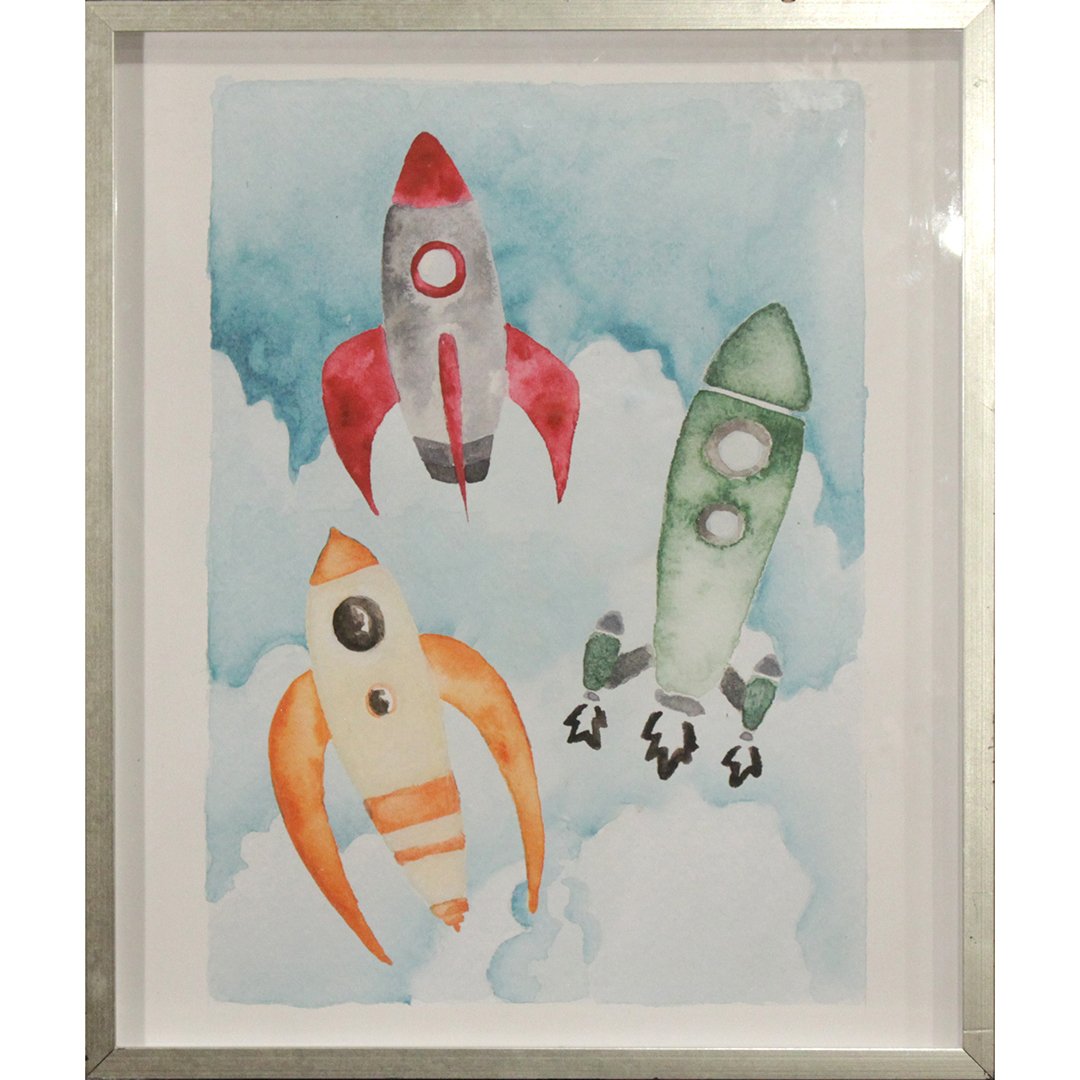 Mid-Century Modern Space Rockets in Flight Print (1 of 3)
