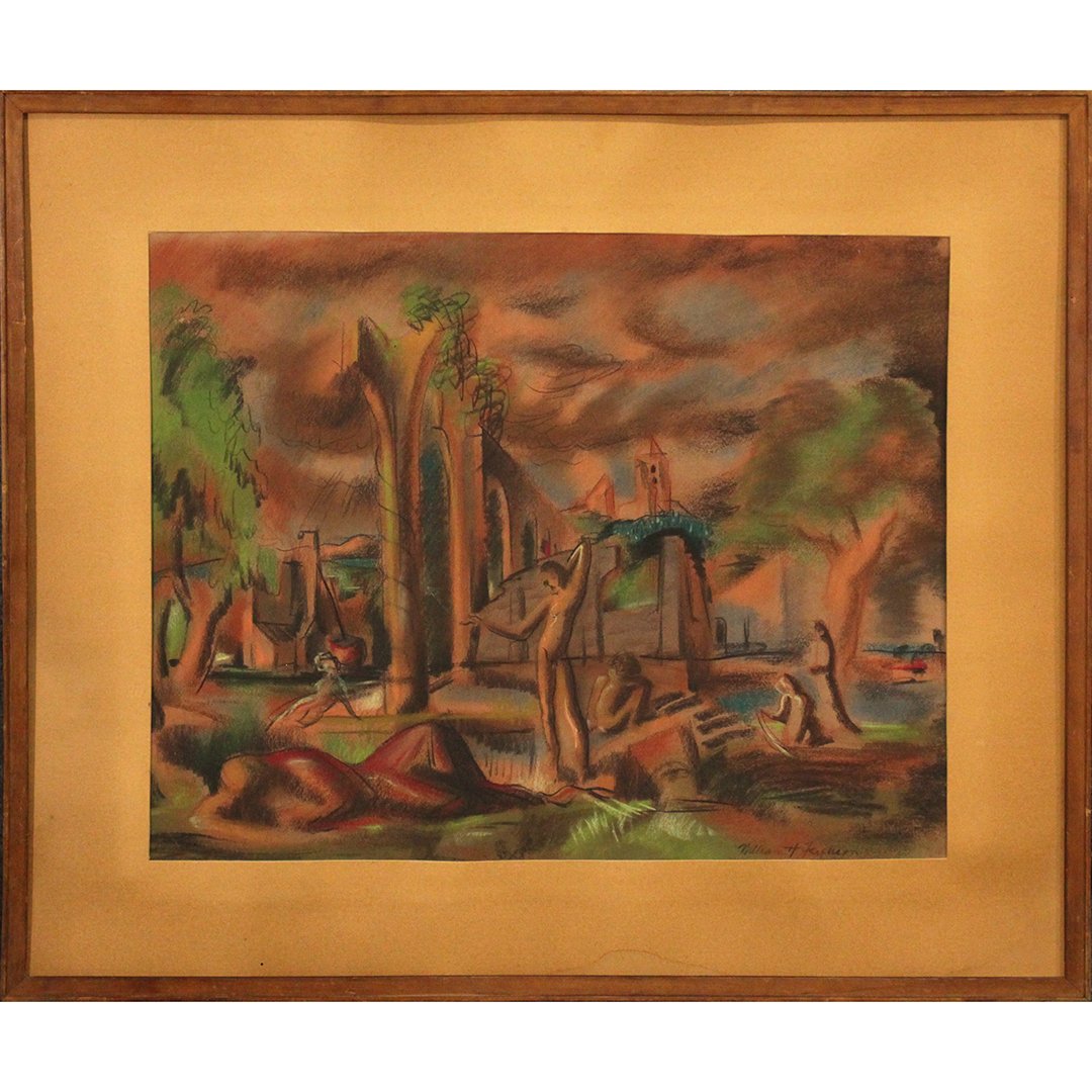 William H Ferguson, Pastel Surrealism Figures Landscape (1 of 6)