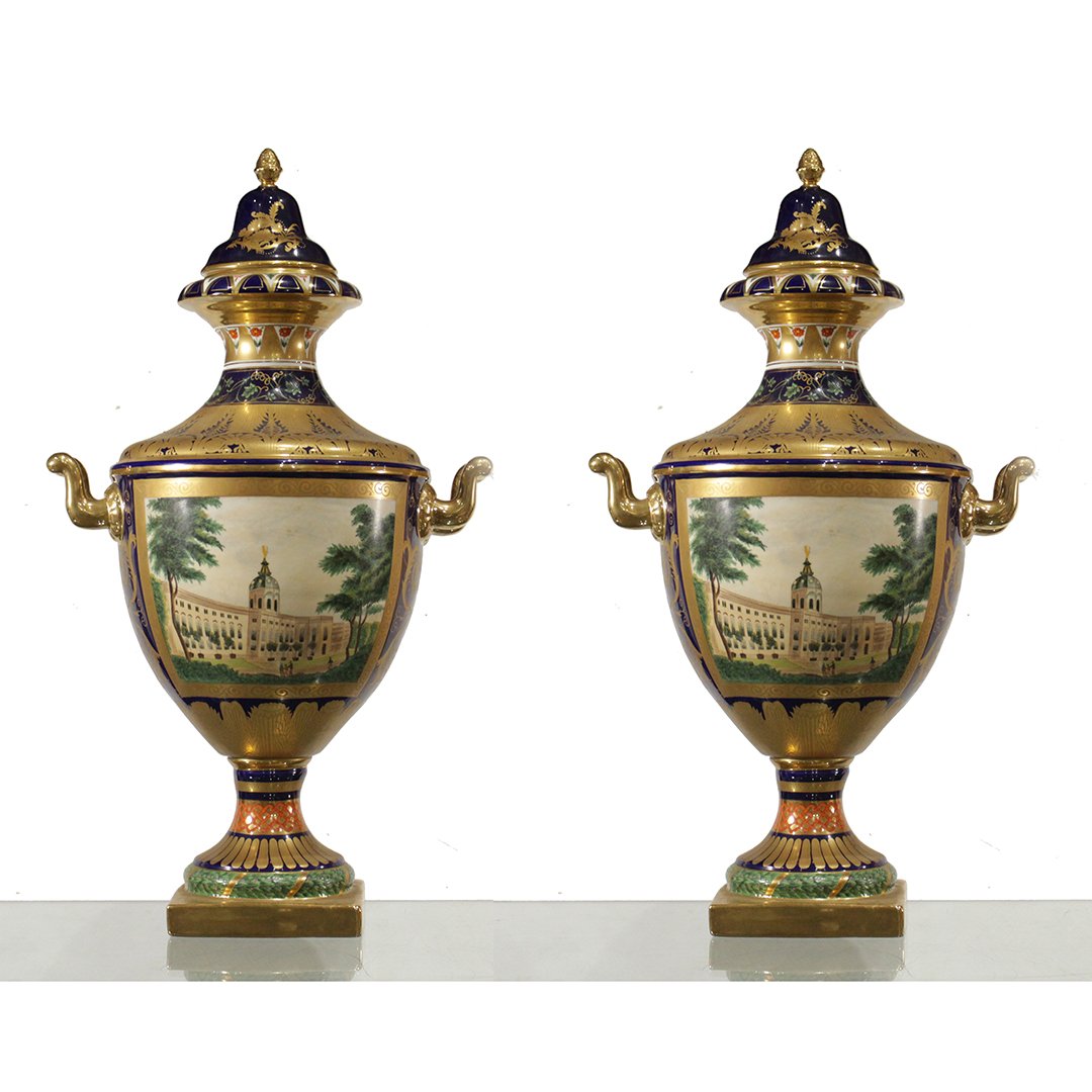 Two [2] 20th C Sevres Porcelain Large Urns with Covers (1 of 10)