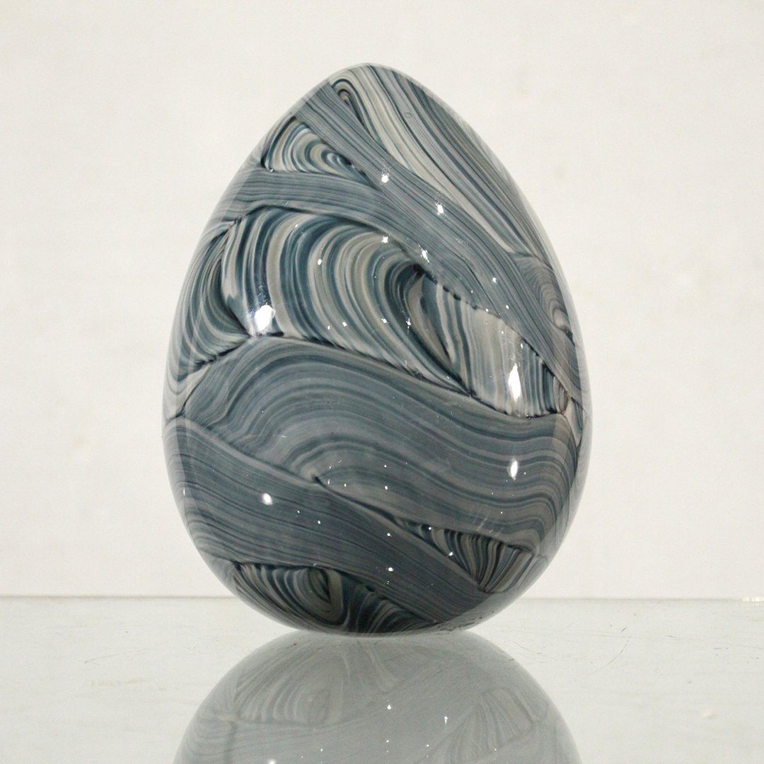 Italian Hand Blown Art Glass Egg Blue Swirls (1 of 4)